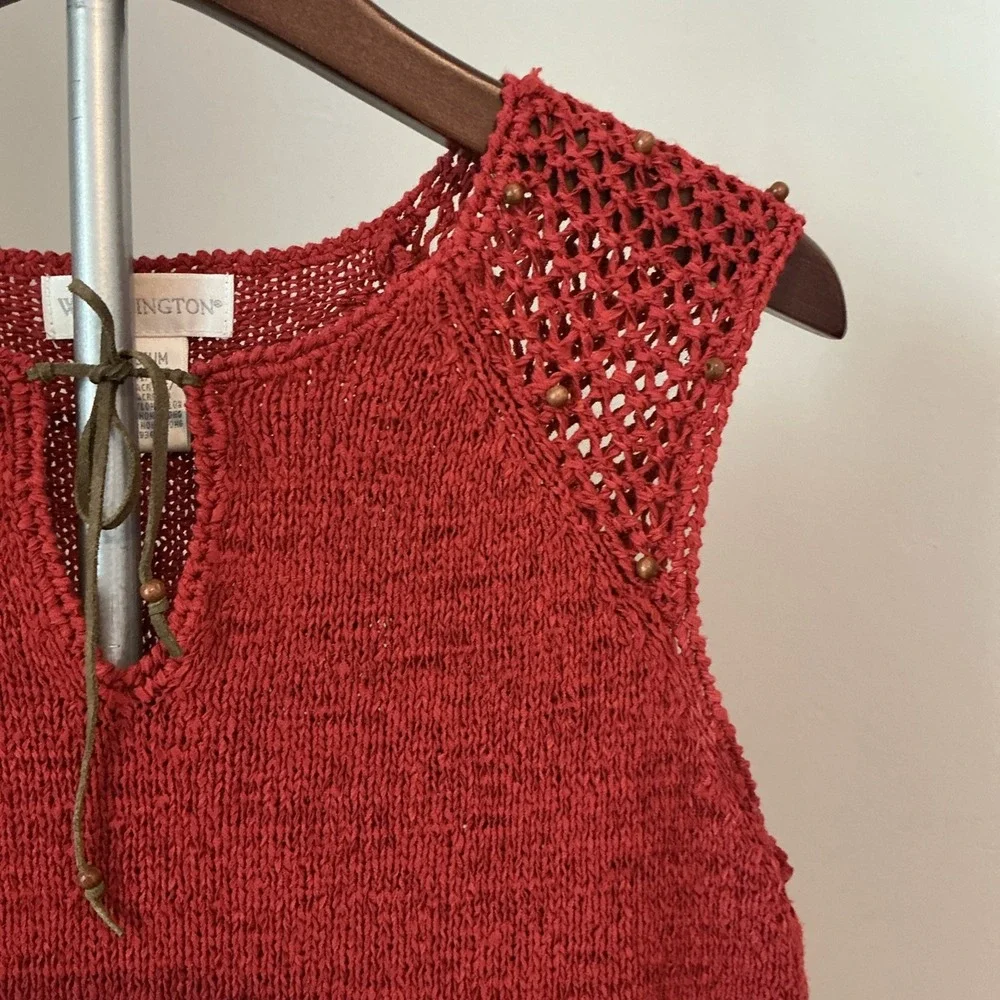 Worthington‎ Burnt Orange Crochet Beaded Boho Hippie Tank Top Blouse Size M